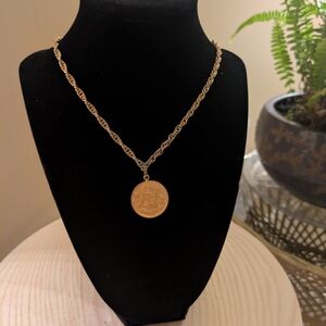 Elegant Gold Coin Pendant Necklace Sagittarius Zodiac Sign Pendant Sarah Cov.
